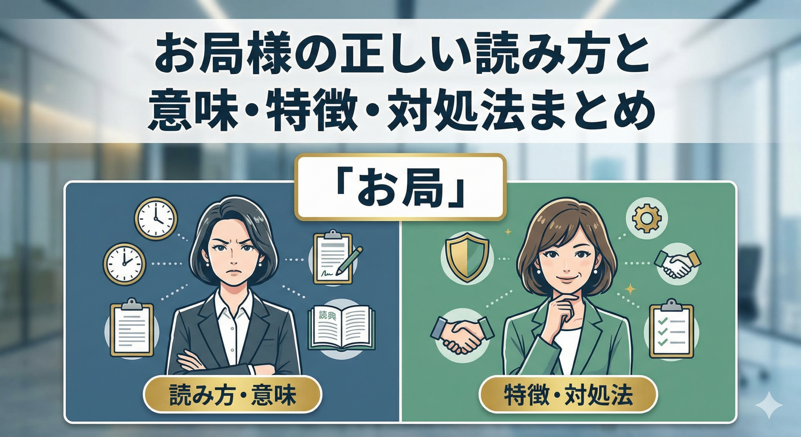 「お局」の読み方は？御局様の正しい読み方と意味・特徴・対処法まとめのアイキャッチ画像をお願い