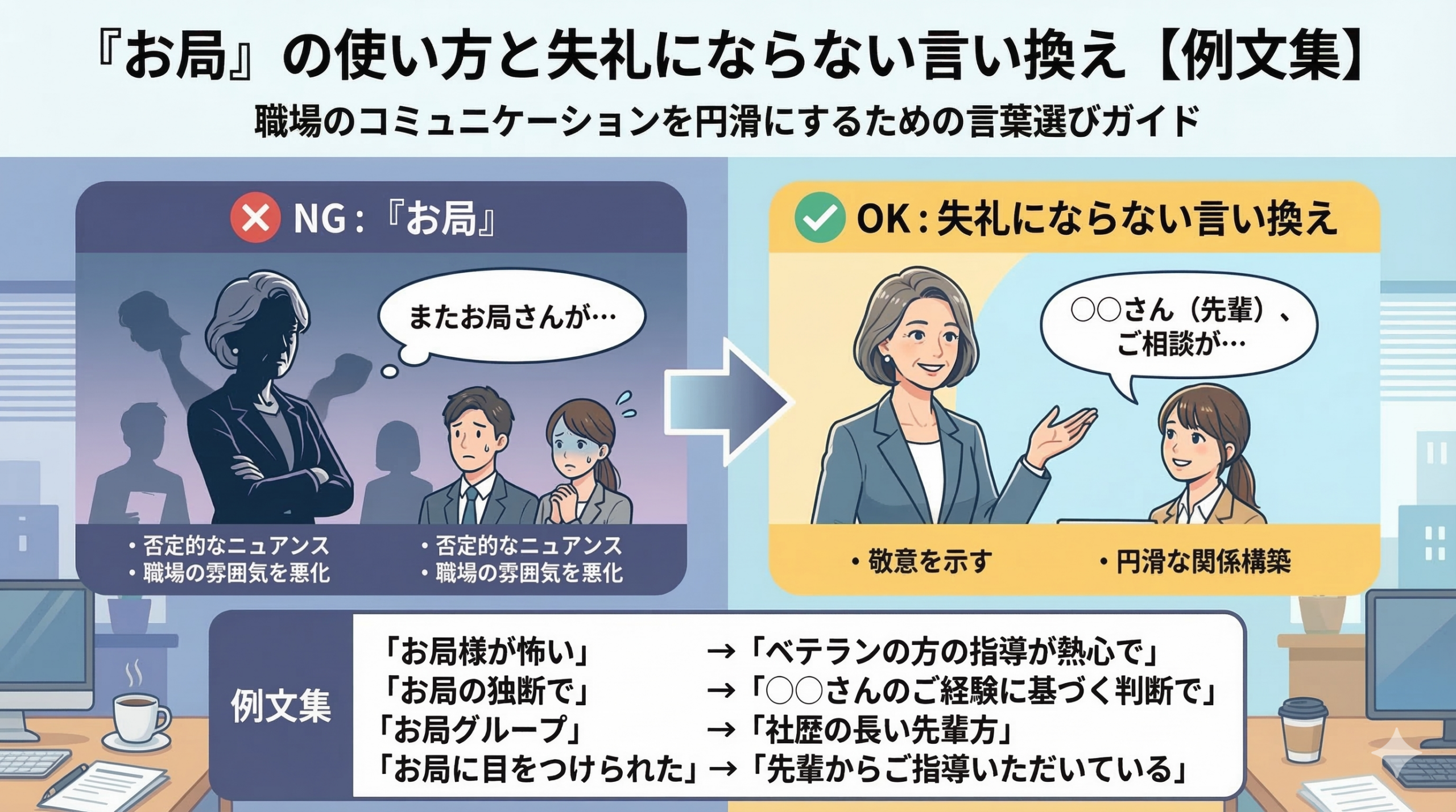 「お局」の使い方と失礼にならない言い換え【例文集】