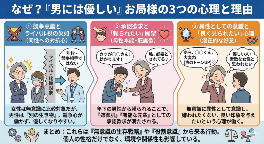 なぜ？「男には優しい」お局様の3つの心理と理由