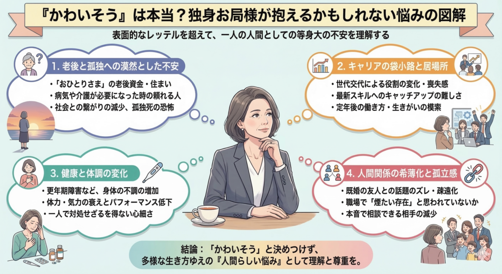 「かわいそう」は本当？独身お局様が抱えるかもしれない悩み