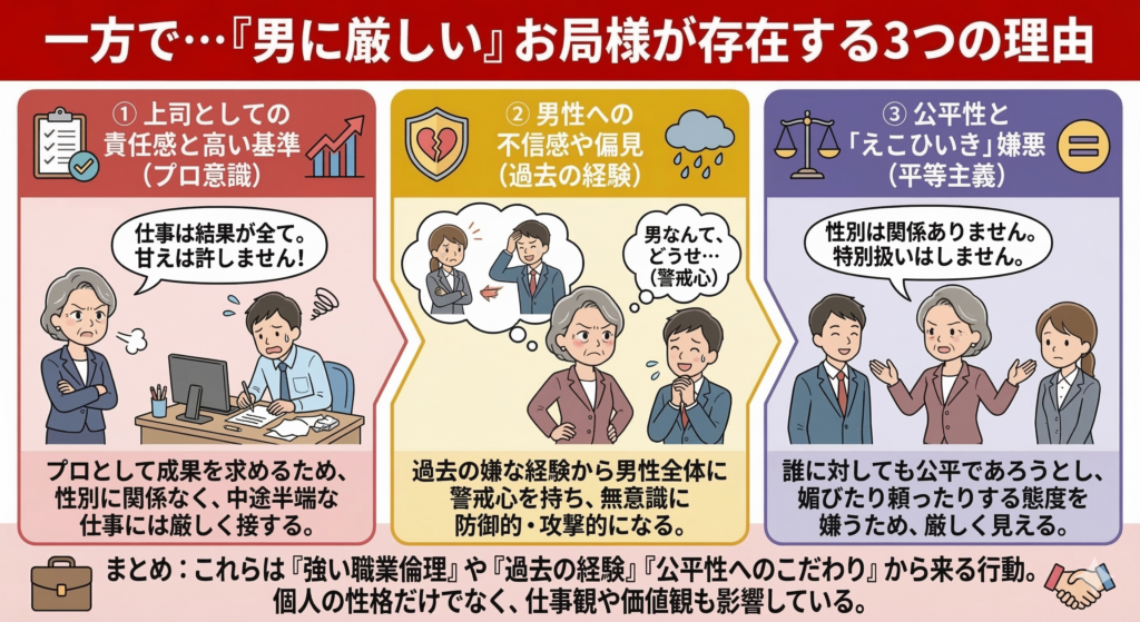 一方で…「男に厳しい」お局様が存在する3つの理由