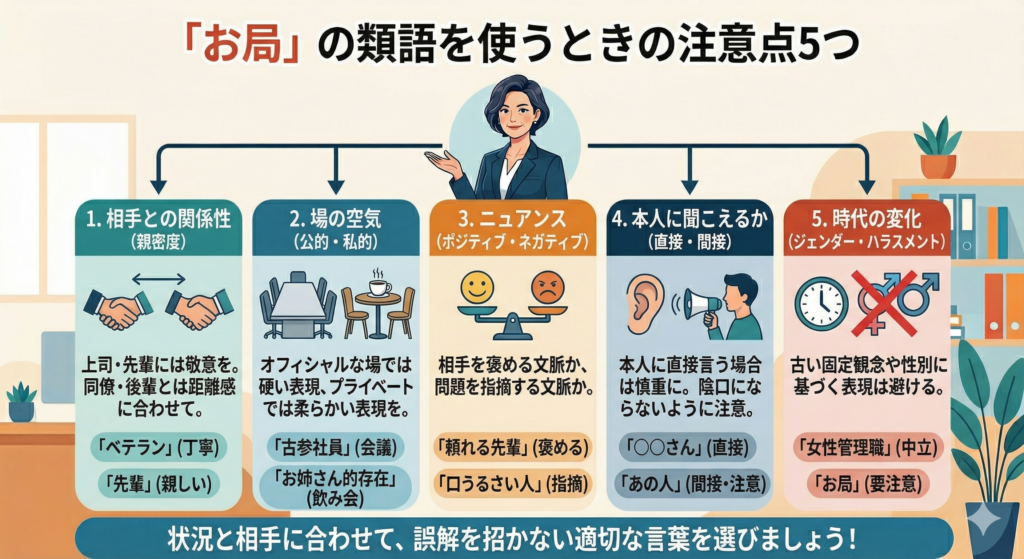 「お局」の類語を使うときの注意点5つ