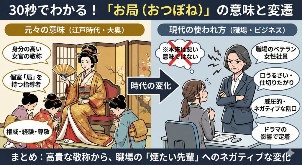 そもそも「お局（おつぼね）」とは？意味と使われ方を30秒で確認