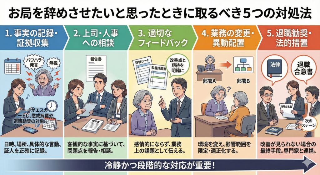 お局を辞めさせたいと思ったときに取るべき5つの対処法